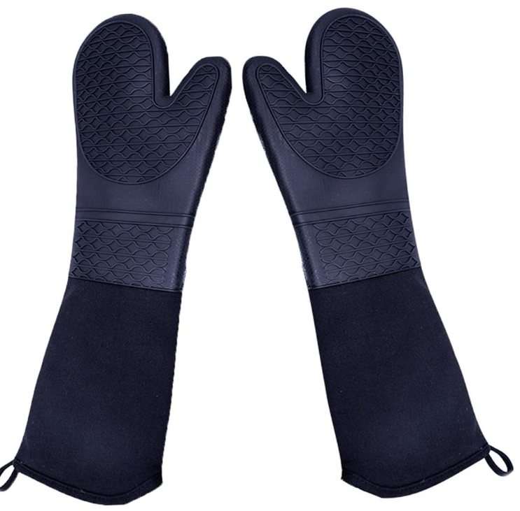 Extra Long Heavy Duty Silicone Oven Mitts with Cotton Lining for BBQ - Image 2