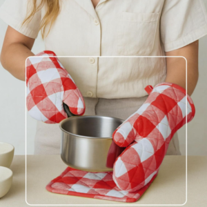 Cotton Oven Mitts and Pot Holders Set for Kitchen Cooking and Baking