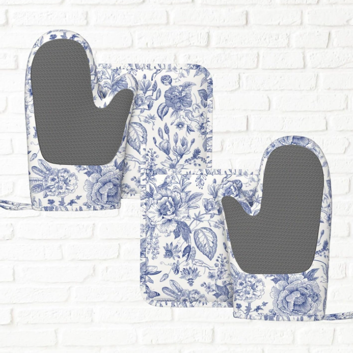 Floral Silicone Oven Mitts and Pot Holders for Kitchen Cooking and BBQ - Image 2