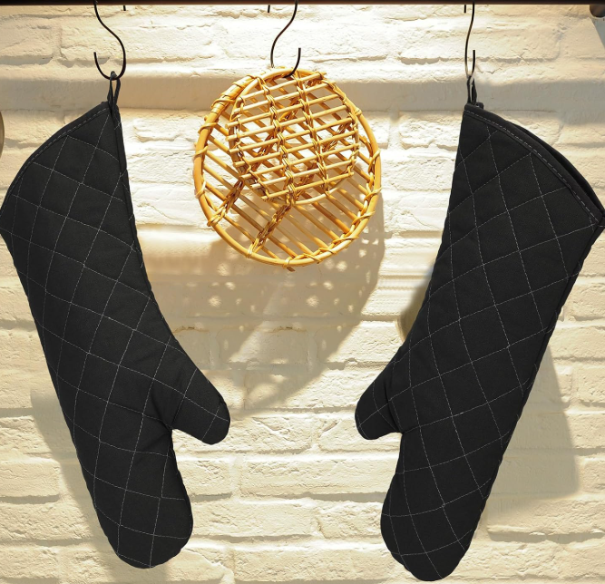 Extra Long Thick Oven Mitts with Heat Resistant Cotton Lining