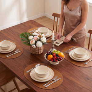 Oval Faux Leather Placemats with Waterproof and Heat Resistant Surface