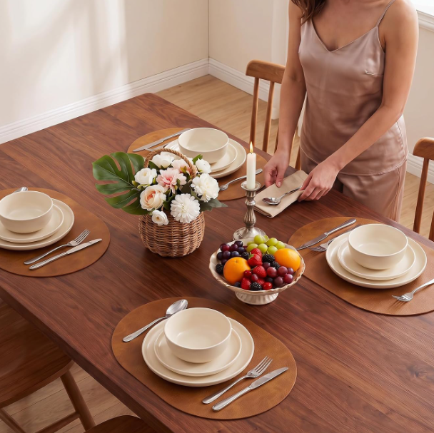 Oval Faux Leather Placemats with Waterproof and Heat Resistant Surface