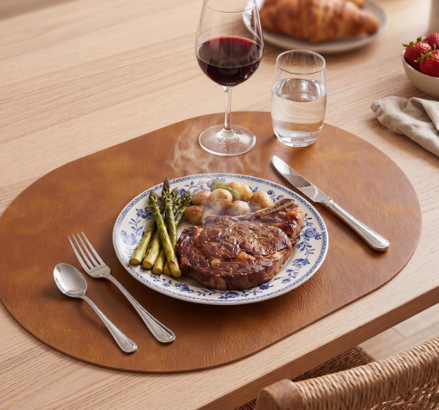 Oval Faux Leather Placemats with Waterproof and Heat Resistant Surface - Image 2