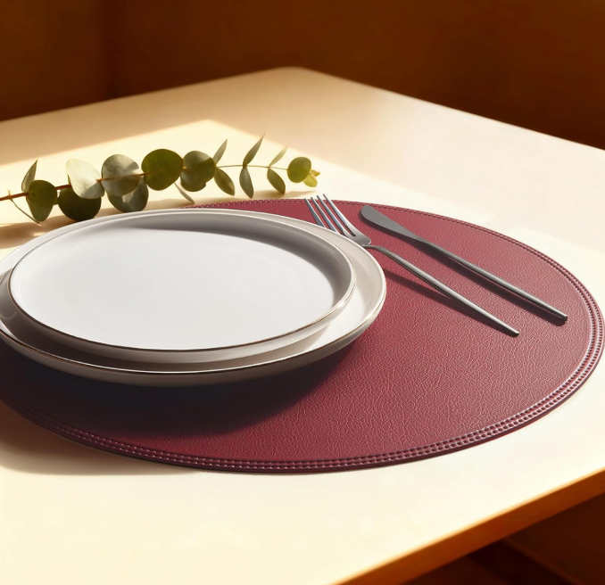Round Waterproof Faux Leather Placemats with Washable Heat Resistant Surface