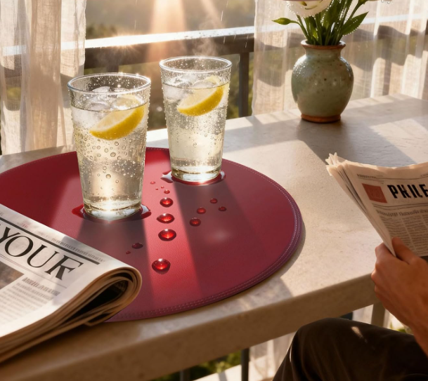 Round Waterproof Faux Leather Placemats with Washable Heat Resistant Surface - Image 2