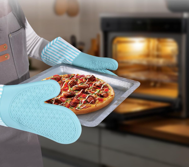 Waterproof Heat Resistant Silicone Oven Gloves with Non Slip Grip