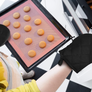 Short Silicone Oven Mitts with Non Slip Grip for Baking Cooking and BBQ